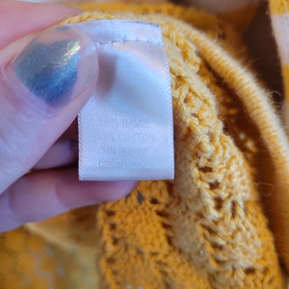 Christopher & Banks Yellow White Striped Crochet Knit Button Front Cardigan - Picture 6 of 7